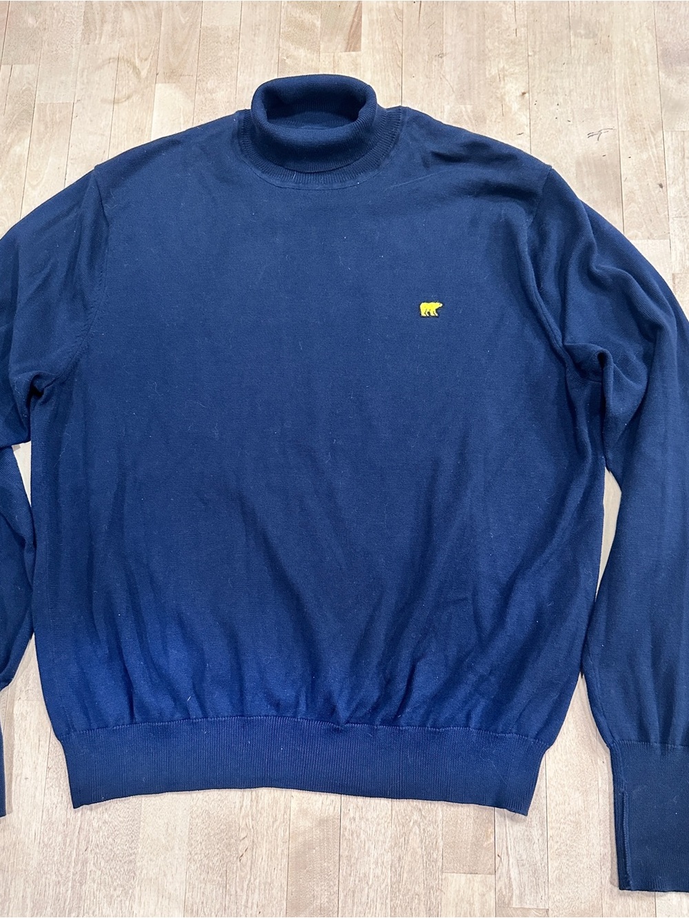 Men's Navy Turtleneck Sweater with Yellow Bear Accent